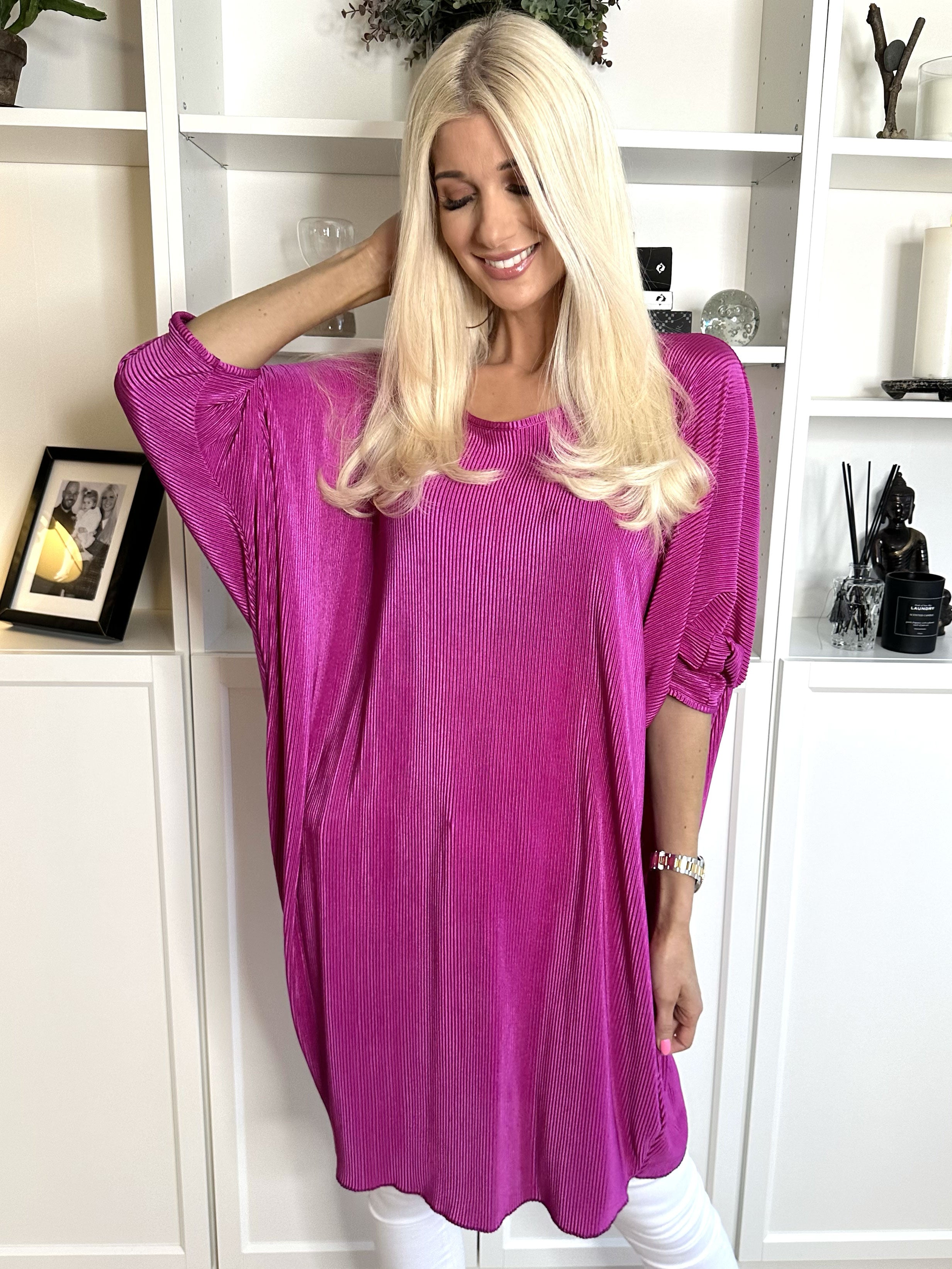 Elnora - Rillet tunika med flagermusærmer